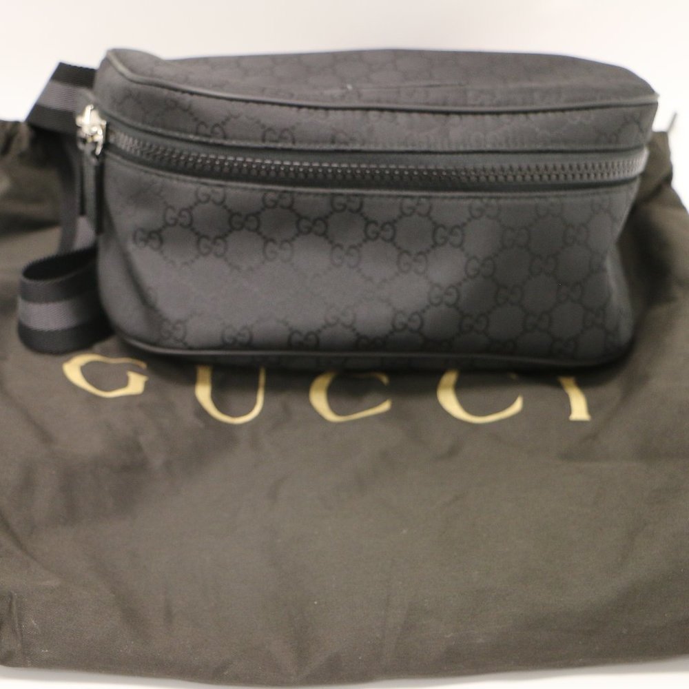 gucci Belt Bag 449182 Zip Black Gg Nylon Canvas Ba